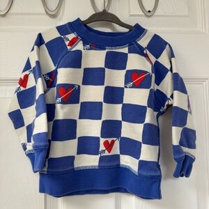 💘 Hanna Andersson Blue and White Checkered Sweatshirt with Red Heart Design